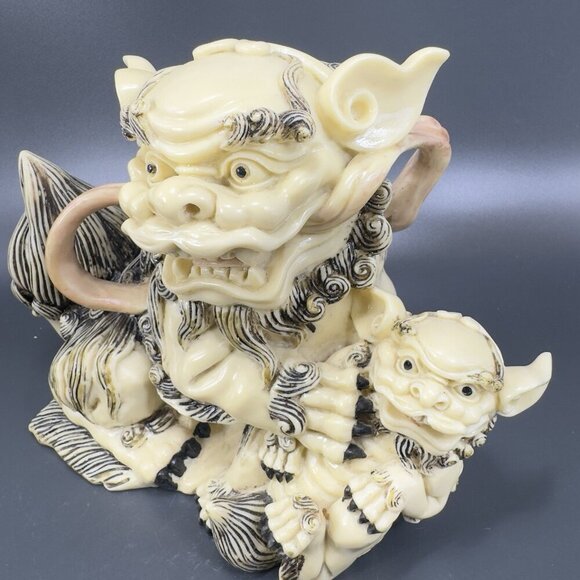 Vintage Chinese Guardian Lion Sculpture Signed Foo Dog Fu Foo Dog With Baby VTG - Picture 16 of 16
